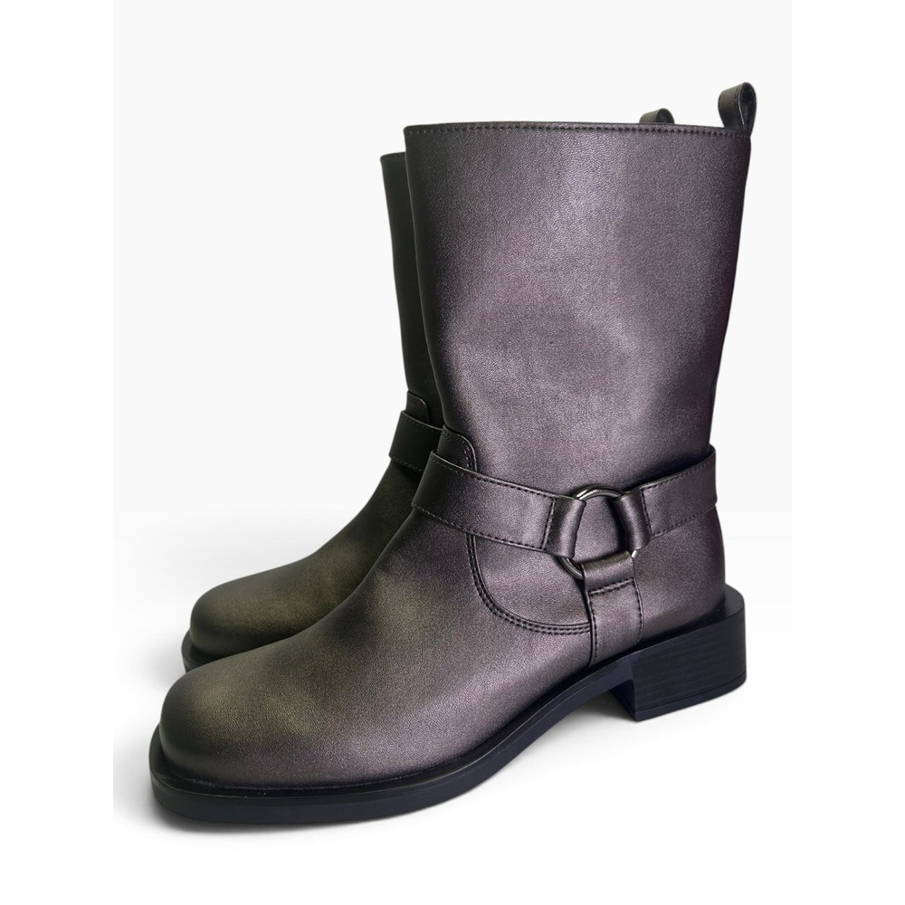 Kenneth Cole Reaction Diona Moto Boots Pewter Metallic Women's Size 8